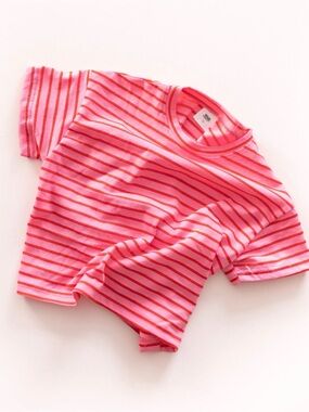 Pigeon Said Please 7/8 year Kids Red Striped Short Sleeve Cotton Tee